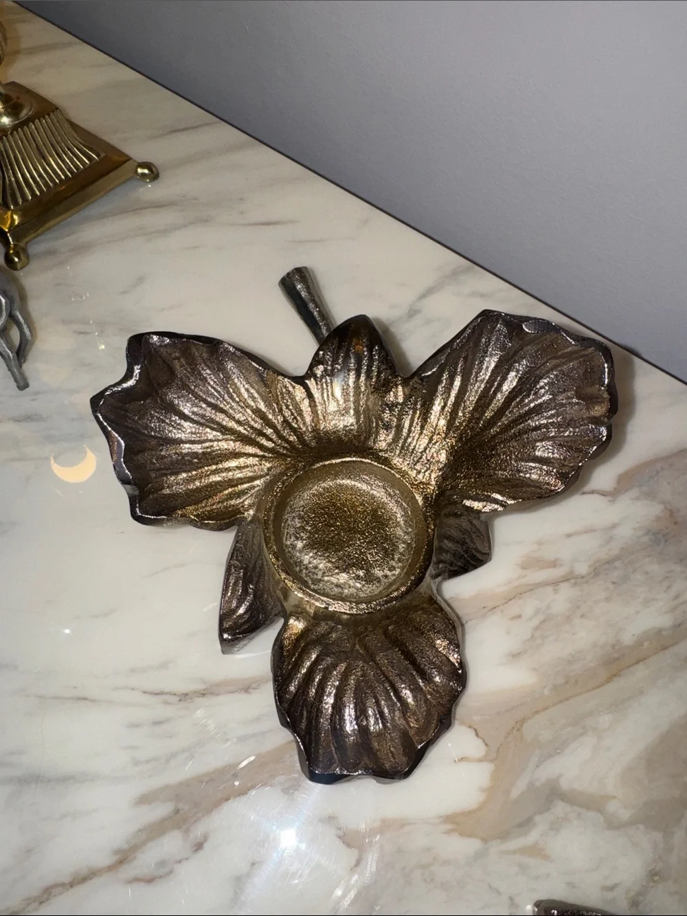 Diamond ValeFloral- Orchid Metal Candle Holders in Dark Bronze with Gold Accents